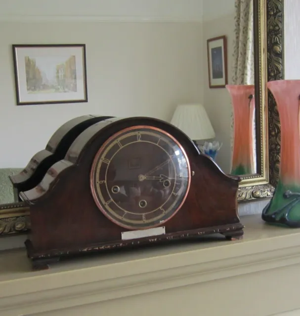 Large Vintage Rosewood Mantel Clock, Mechanical, Working, 1950's