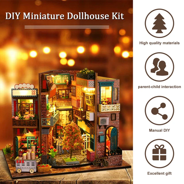 DIY Miniature Dollhouse Kit With LED Lights & Furniture - Wooden Architecture Model