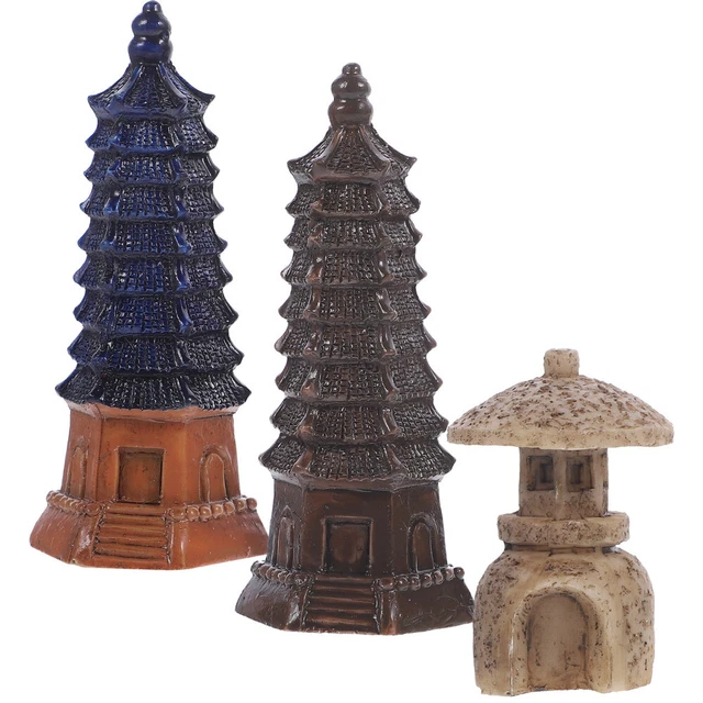 3pcs Mini Pavilion Statue Resin Pavilion Bonsai Micro Landscape Pagoda