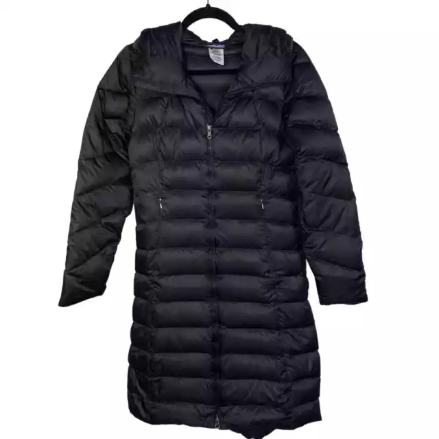 Patagonia Womens Small S Black Downtown Loft Parka Jacket Quilted Down Fill Hood