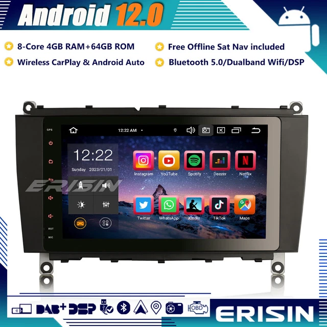 64GB ANDROID 12 DAB+ CarPlay Autoradio GPS OBD2 DSP Mercedes BENZ CLK ...