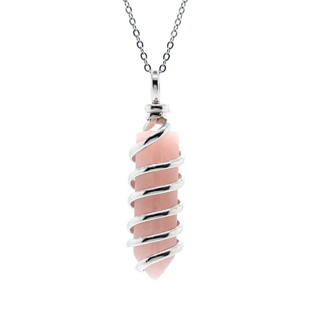 New Natural Healing Energy Stone Spiral Wound Pendant Necklace Reiki Pendulum