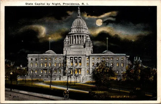 Postcard State Capitol By Night Providence R I 1921
