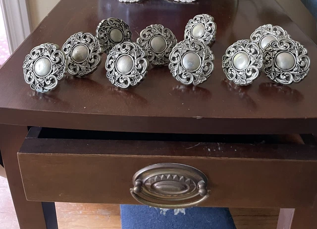 Ten Vintage Round Screw Curtain Tiebacks antique silver color