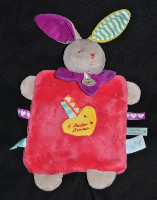 BABYNAT Doudou D'amour Lapin Plat Rose Coeur Jaune BABY'NAT BN751 Les Zetik't