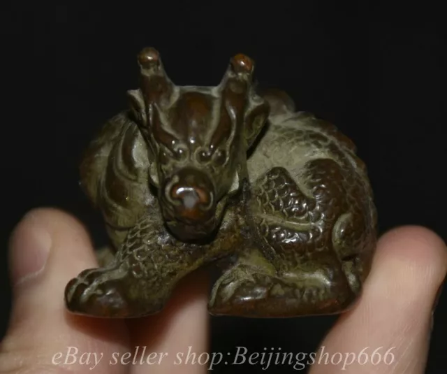 2" Rare Old Chinese Copper Fengshui 12 Zodiac Dragon Beast Statue Sculpture