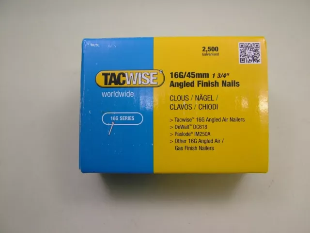 2nd fix collated angled brad nails Tacwise brand 16 gauge 45mm box of 2500