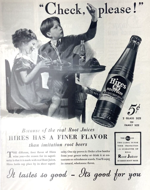 Vintage Hires Root Beer Real Root Juices Finer Flavor 1937 Magazine Print Ad L11