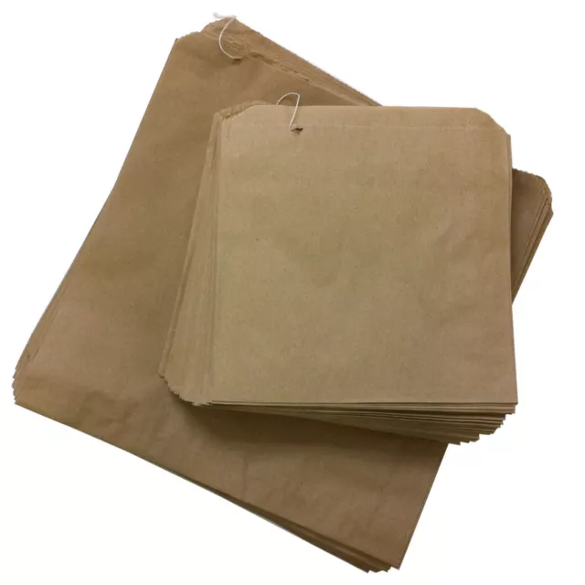 100 x Brown Kraft Strung Paper Bags 7" x 7" Fruit Sweets Crafts Picnic Groceries