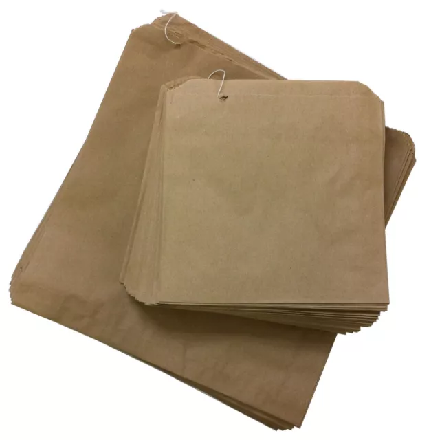 200 x Brown Kraft Strung Paper Bags 10" x 10" Fruit Sweets Groceries Bread