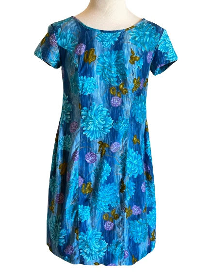 1960s Sterling Mossman's Barefoot in Paradise Dress 8 Womens Hawaii Floral Blue