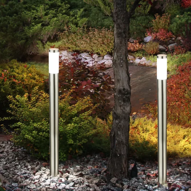 2er Set LED Inox Support Lampes Jardin Route Lumières Extérieur sur Pied
