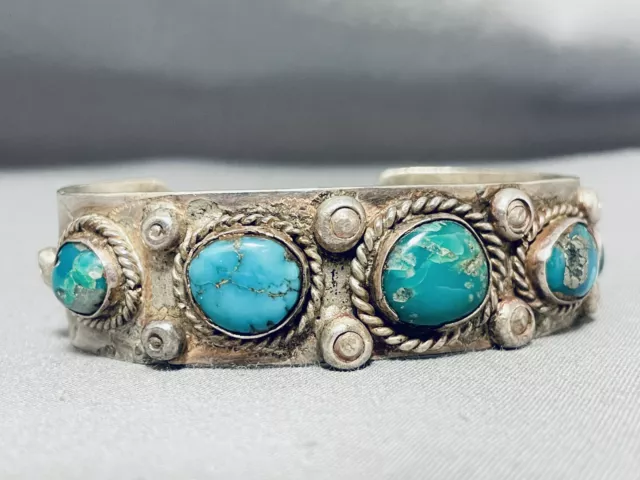 Very Old Vintage Navajo Hvy Turquoise Sterling Silver Bracelet 3