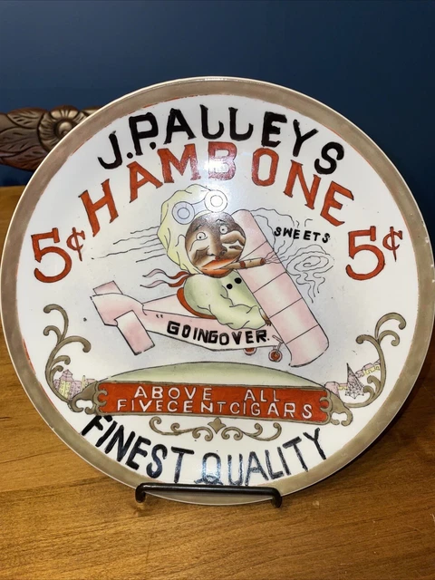 J P Allley’s Hambone 5 Cent Cigar Ceramic Plate Vintage Rare Black Buffalo  Nice