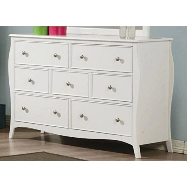 Transitional Style Drawer Dresser, White White 7-drawer
