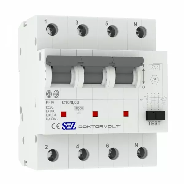 SEZ Fi / Ls C10 30mA 4p 10kA Rcbo fusible 0090921 Combi Interrupteur 1459