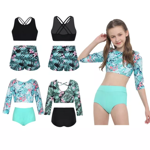 Kids Girl Summer Crop Top Vests Bra Shorts Bottom Gym Yoga Sports Running Outfit