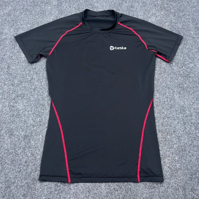 Tesla Compression Shirt Mens Size S Small Black Red Short Sleeve Athletic