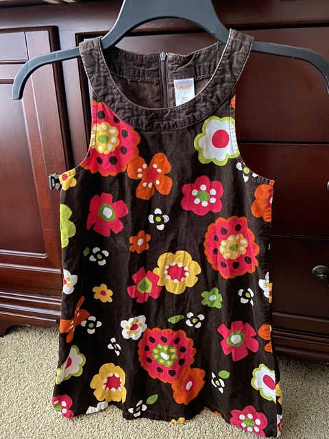 Gymboree Girl's Size 7 Fall Flower Corduroy Brown Yellow Pink Jumper Dress