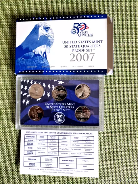 2007 US Mint Presidential Quarter 5 Coin PROOF Set