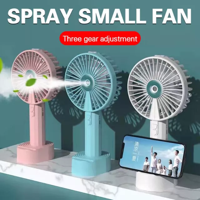 Portable Spray Mist Fan Mini Hand-held Desk Cooler 3 Speed USB Rechargeable