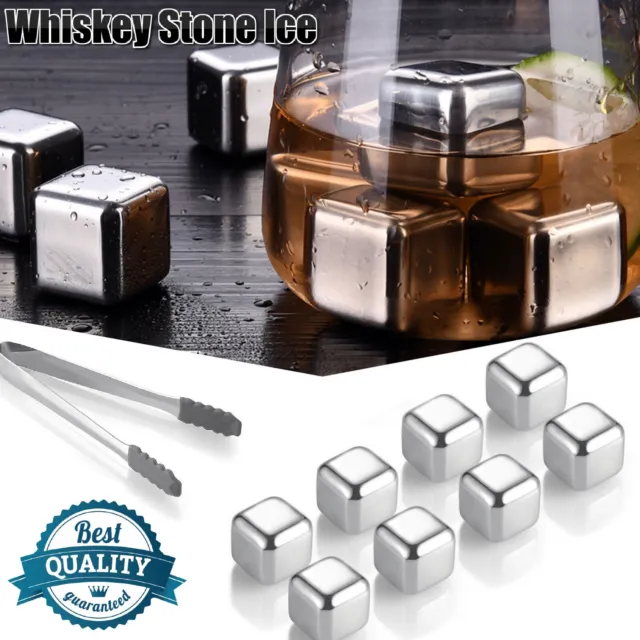 8Pcs Stainless Steel Drink Whiskey Metal Stone Reusable Ice Cubes Cooling Rocks