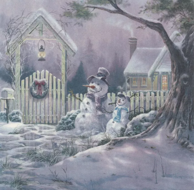 Navidad Invierno Nieve Escena del muñeco de nieve 2 piezas 4 X 4" Calcomanías de cerámica tobogán acuático Buey FF