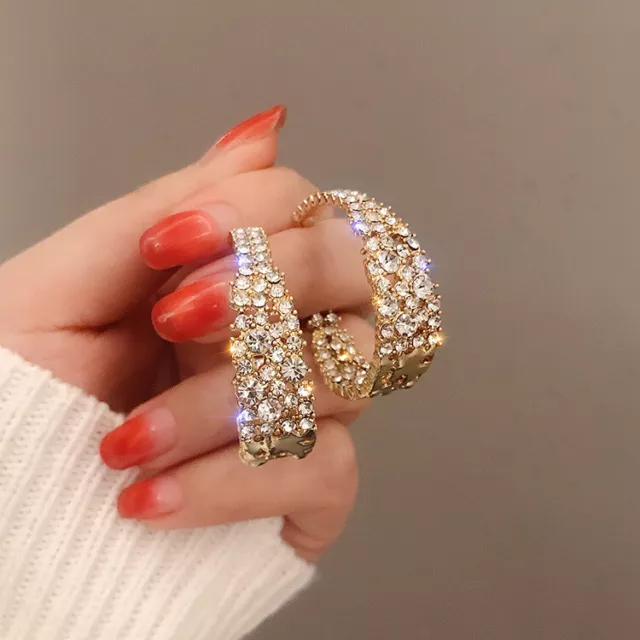 Fashion KC Gold Full Crystal Circle Earrings Hoop Drop Women Jewellery Gifts Hot