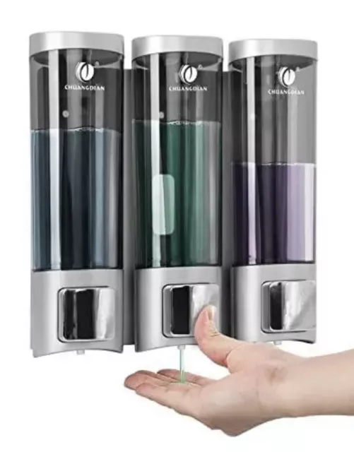 Shower Shampoo Dispenser Soap Dispenser 3x200ml Chamber No Drill Wall-Mounted