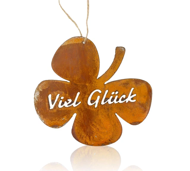 Metall Rost Hänger „Viel Glück“ – Kleeblatt Dekoanhänger Mit Edelrost-Finish, Durchmesser 18 Cm