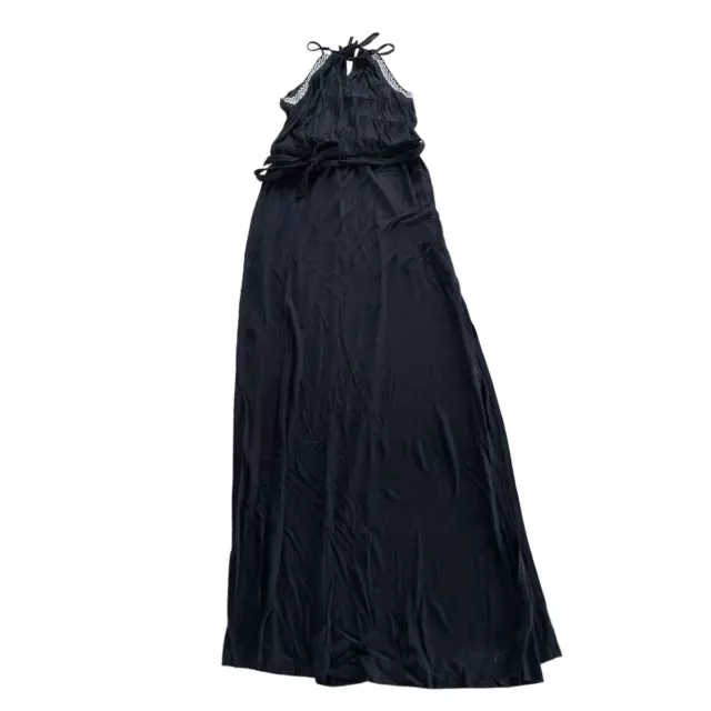 S.Oliver Dress Womens Medium Solid Black Side Slit Tie Waist Maxi Halter Detail