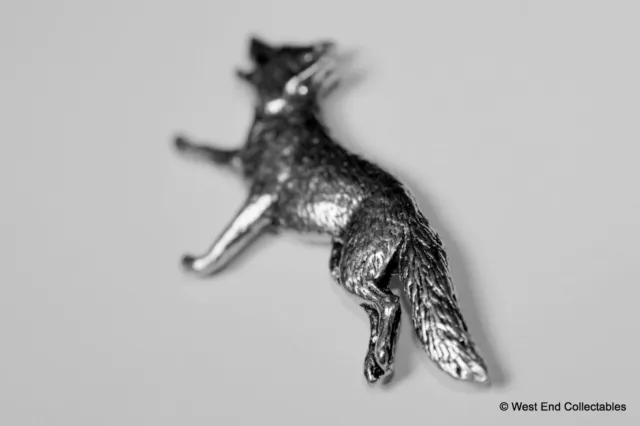 Running Fox Pewter Pin Brooch - British Hand Crafted - Dog Fox Wolf Hunting 3