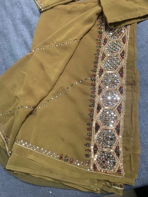 Sari indiani Bollywood verde/marrone/henné