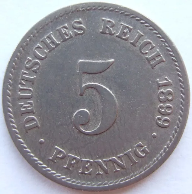 Moneta Reich Tedesco Impero Tedesco 5 Pfennig 1899 G IN Very fine
