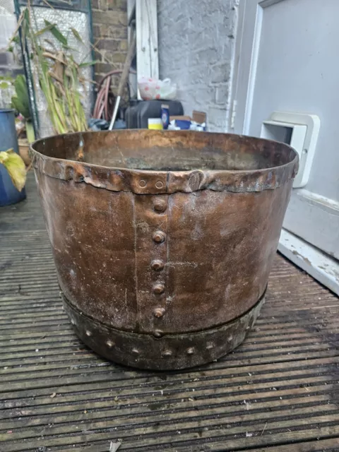 Antique Riveted Copper Cauldron,  Log Basket , Garden Planter 50x40cm