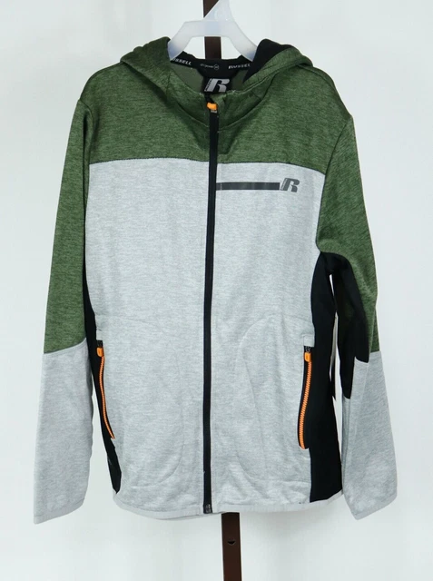 Boys Rusell Gray Multicolor Long Sleeve Tech Fleece Zip Hoodie Size L 10-12 NEW