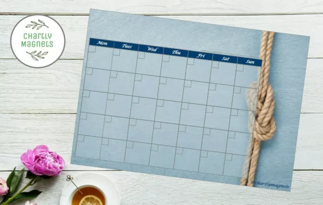 Succulent Floral Blue Fridge Magnet Whiteboard Family Planner Calendar A3