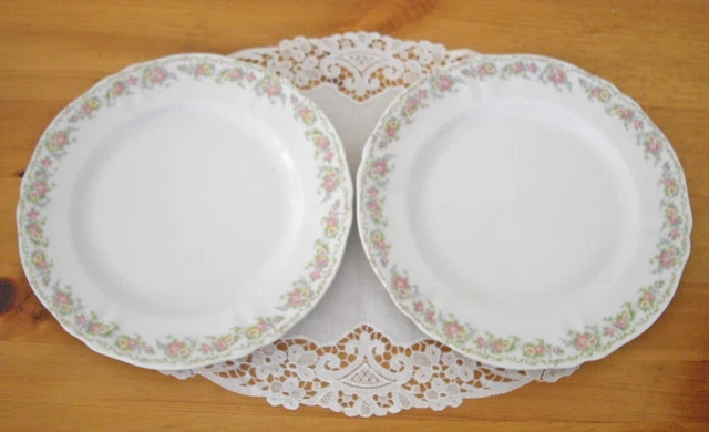 Vintage Syracuse China O.P.CO.  Pink & Yellow Flowers 9" Plates ~ Set of 2~