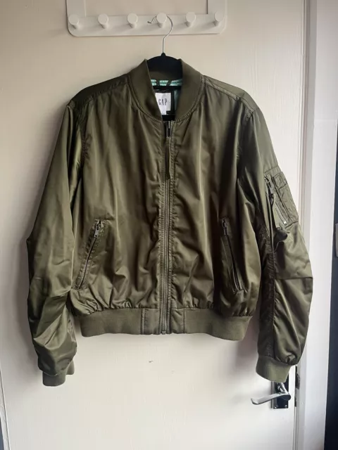 GAP Woman's Khaki Green Cropped  Bomber Jacket Size Medium