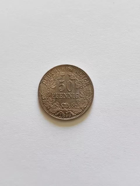 50 Pfennig 1896 A (Ag), Deutsches Kaiserreich, Stgl. / Patina