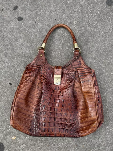 BRAHMIN Elisa Hobo Pecan Melbourne Collection Bag Croc-Embossed Leather