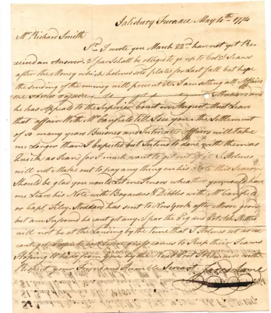 Connecticut Jared Lane Revolutionary War Salisbury Furnace  1774 Signed Document