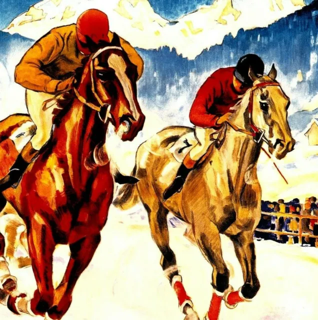 St Moritz 1954 Switzerland Horse Racing Vintage Poster Print Retro Style Art 2