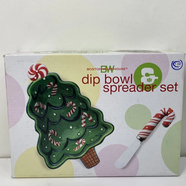 Boston Warehouse Christmas Tree Dip Bowl & Candy Cane Spreader Set #74614