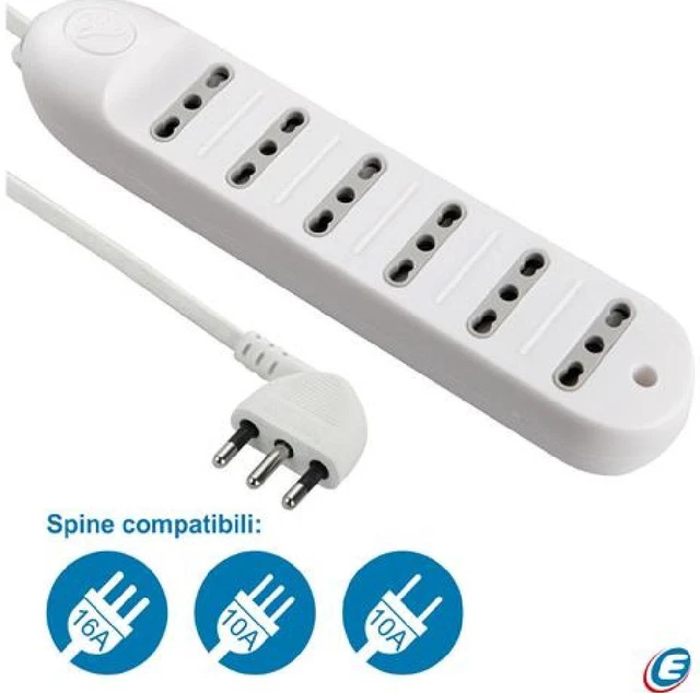 Multipresa Electraline 6 prese bivalenti colore bianco - 62005