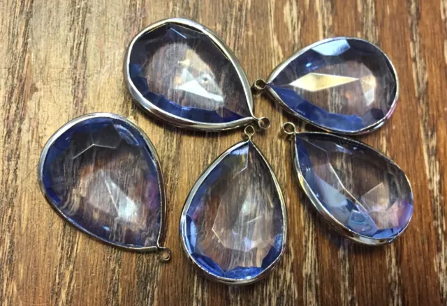 Vintage Bold Light Blue Lucite Faceted Pear Drop Silver Plated Drops Charms Lot