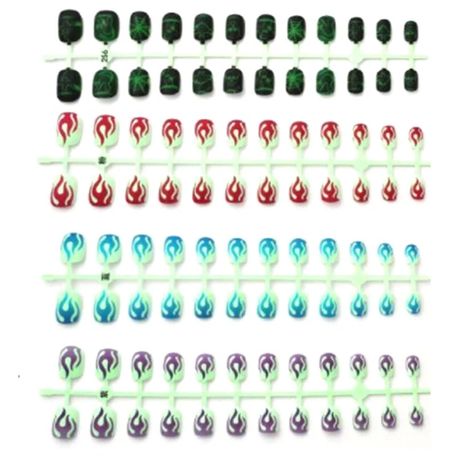 24 Pcs Halloween Night Luminous Wearable Fake Nails Adhesive Nail Stickers ba