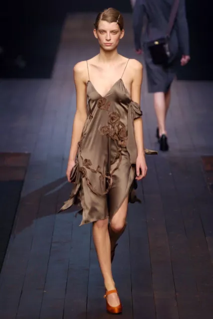 Lanvin Fall 2004 Grey Silk Floral Slip Dress 40 Alber Elbaz Runway