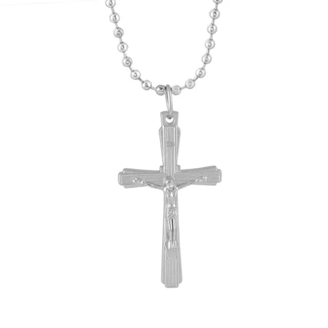 Stylé Chrétien Plaqué Argent Jésus Christ Croix Chaîne Pendentif pour Unisexe