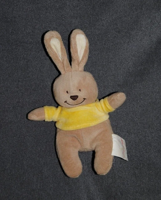 Peluche Doudou Lapin BENGY Beige Tee Shirt Jaune 21 cm Hase Rabbit TTBE